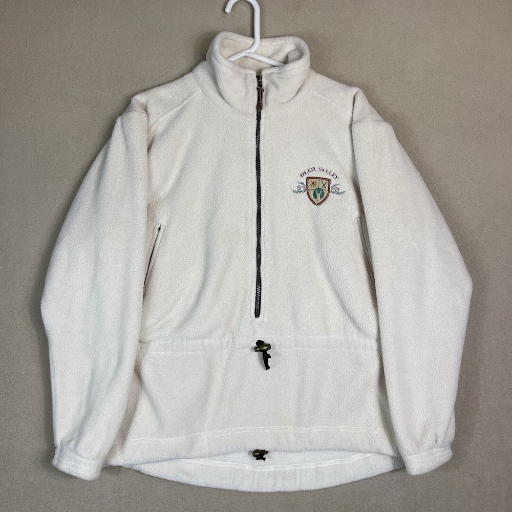Marker Polartec Sweater Mens Medium Cream Mock Neck 1/2 Zip Outdoor Adult